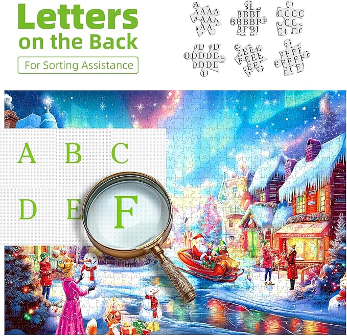 Christmas Village Puzzle for Adults 1000 Pieces, Northern Lights and Santa Snowy Jigsaw Puzzles No Dust with Snowman Holiday Party Family Fun Decor (27.5" x 19.7")