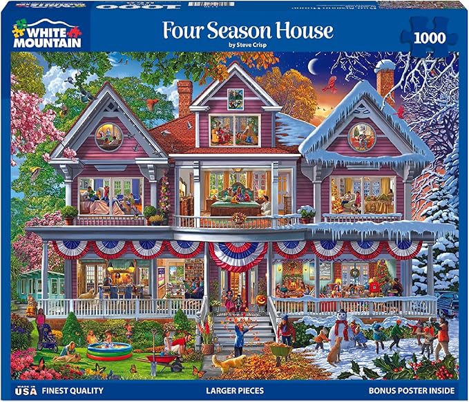 White Mountain 1000 Piece Jigsaw Puzzle Fun House Puzzles with Large Pieces Gift for Adults and Family 24"x30" - Four Season House