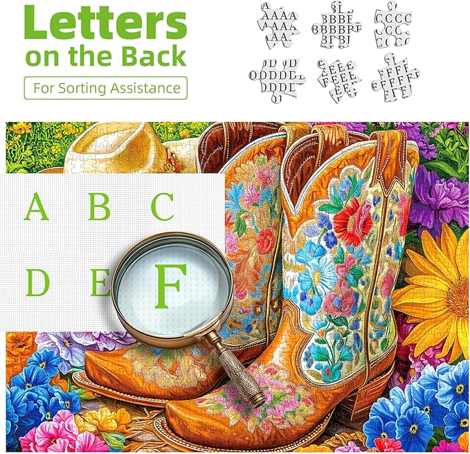 Cowboy Boot & Hat 300 Piece Puzzle for Adults, Fun Puzzles for Adults 300 Pieces with HD Print Poster,17" X 11" Dust Free, for Gifts Birthday Holiday Party Family Games Lovers