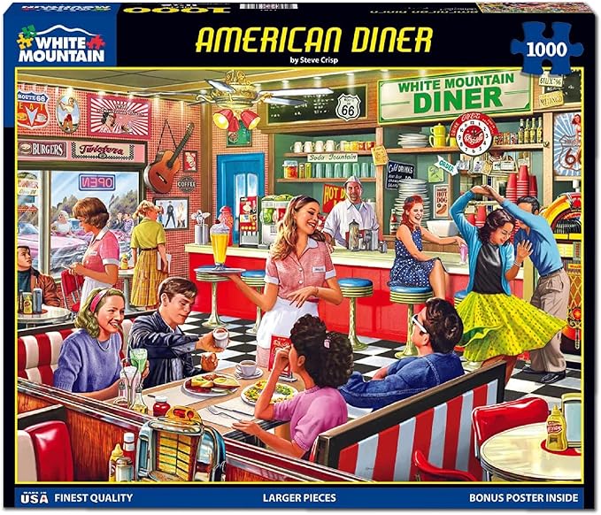 White Mountain 1000 Piece Jigsaw Puzzle 1950s Retro Cafe Puzzles with Large Pieces for Adults and Family 24"x30" – American Diner
