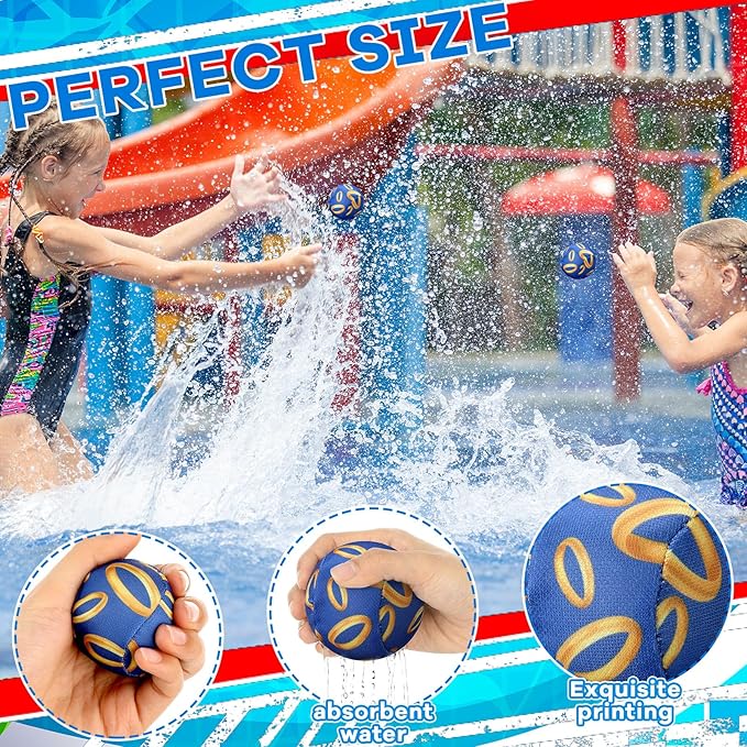 24 Pack Blue and Golden Ring Party Favors Water Balls Bomb for Pool, 2 Inch Reusable Water Balls Bulk Absorbent Pool Toys for Kids Beach Blue and Golden Ring Party Supplies