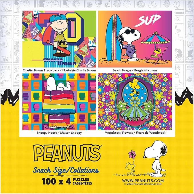 RoseArt - Snack Size Multi-Puzzle Set - Peanuts - 4 x 100 Piece Jigsaw Puzzle for Adults