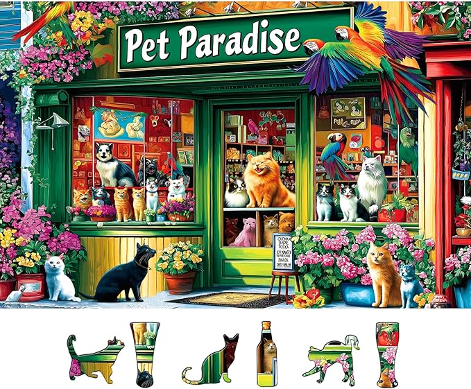 MINIWAN 500 Piece Puzzles for Adults - Pet Paradise Cat Parrot Jigsaw Puzzle, 23x15 Inches with Unique Shaped Pieces for Relaxation & Home Decor