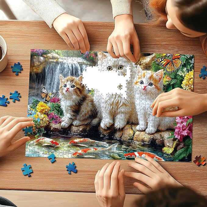 500 Pieces Puzzles for Adults, 500 Pieces Puzzles Cats and Koi Pond, Animal Pet Lover Jigsaw Puzzle for Adults Challenging Perfect for Game Nights (27.5"x19.7")