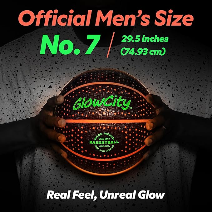 GlowCity Glow in The Dark Basketball - Size 5, 6, 7 Light Up Ball for Kids, Teens & Adults - Night Outdoor Games - Sports Birthday Gifts Ideas for Boys Ages 6 7 8 9 10 11 12 13 14 15