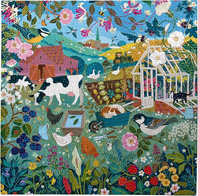 eeBoo 1000 Piece Puzzle - English Cottage Hedgerows Jigsaw Puzzle for Adults, Square 23" x 23" Made with Recycled Board & Vegetable-Based Ink