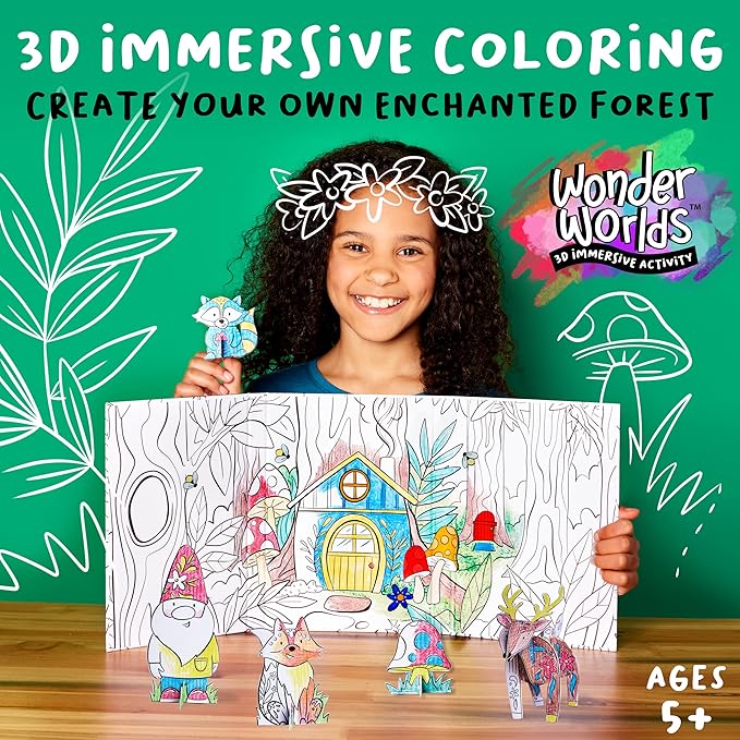 Creativity for Kids Wonder Worlds 3D Coloring Craft Kit: Enchanted Forest - Coloring Craft Kit for Kids, DIY Kit for Girls and Boys, Easter Basket Stuffers Kids Gifts (Ages 5+)