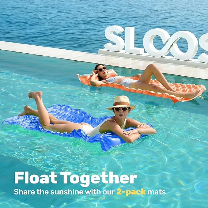 SLOOSH Inflatable Pool Floats Raft,Floating Lounge for Adults,64x32 inch Swimming Mat Pool Mattress with Headrest,2 Pieces Float Air Mat for Summer Water Beach Fun
