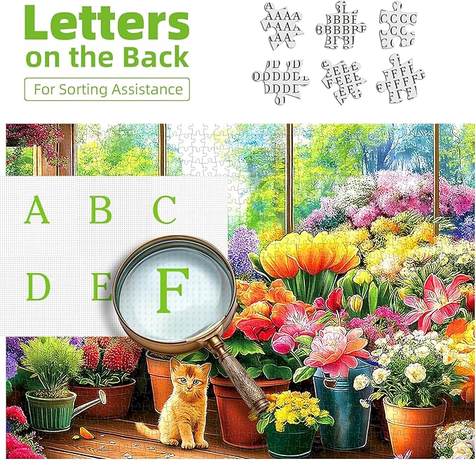 Blueforest 300 Piece Jigsaw Puzzle for Adults - Cute Kitten & Flower Garden, 17x11 Inch, Cardboard, Fun & Relaxing Puzzles for Stress Relief