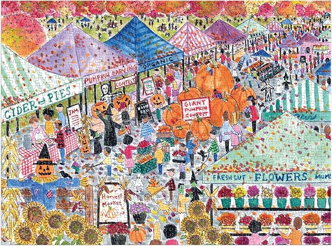 Galison Harvest Market – 1000 Piece Michael Storrings Jigsaw Puzzle Featuring Beautiful Artwork of A Harvest Market in The Fall