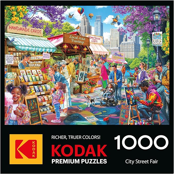 RoseArt - Kodak Premium - City Street Fair - 1000 Piece Jigsaw Puzzle for Adults, Vibrant Vendors Artwork - Made in USA