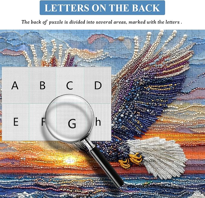 Beaded Eagle Puzzle for Adults 1000 Pieces, Colorful Bald Eagle Over Ocean Puzzles, Unique Jewelry Bird Jigsaw Puzzle Animal Art, Impossible Difficult Hard Challenging Puzzles