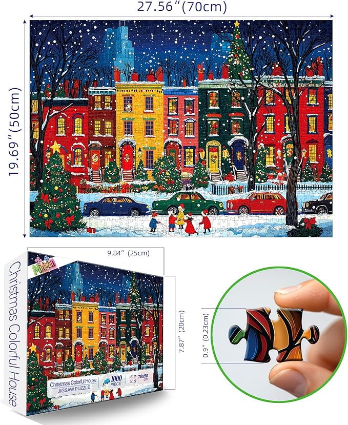 Christmas Street 1000 Piece Puzzle for Adults, Fun Puzzles for Adults 1000 Pieces with HD Print & Poster, 27.5 * 19.7 in Dust Free, for Gifts Halloween Christmas Family Games Lovers