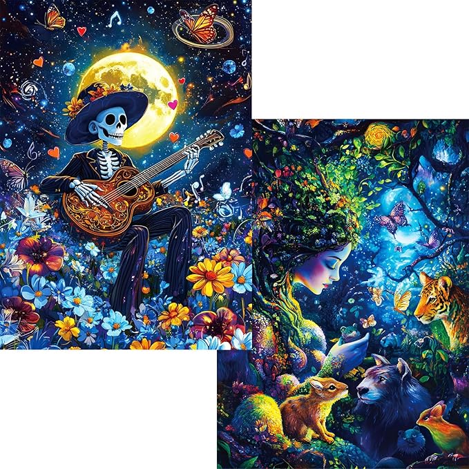 1000 Piece Jigsaw Puzzles for Adults,Puzzles 1000 Pieces 2 Pack Fantasy and Music Theme, Enchanted Forest Design, Challenging Puzzles for Game Night, Ideal for Gift Giving
