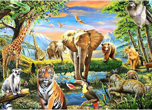 1000 Pieces Puzzles for Adults, Animal World Jigsaw Puzzle Challenging Night Game, Interlock Perfectly No Dust, for House Decoration, Birthday Party Holiday