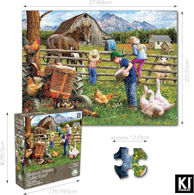 Little Helpers 750 Piece Jigsaw Puzzle for Adults by Sharon Steele – 27x20 Inch Whimsical Country Farm Scene from KI Puzzles – Challenging, Hard and Difficult Puzzle Gift for Puzzle Lovers