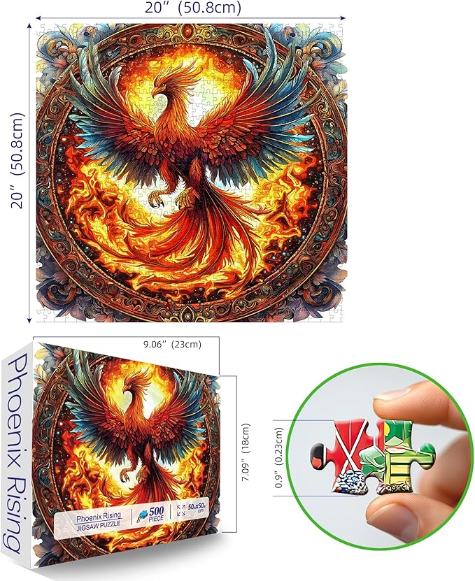 MINIWAN Puzzles for Adults 500 Pieces, Mythical Fiery Phoenix Ornate Round Jigsaw Puzzle, Challenging Fantasy Large Piece Art Puzzle, Home Wall Decor Gift for Mythology Lovers Puzzle Enthusiasts