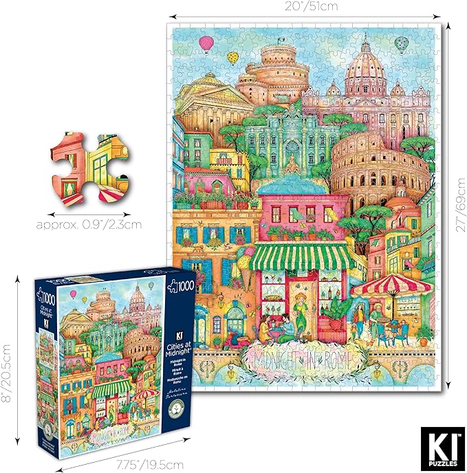Hard & Challenging 1000 Piece Puzzle for Adults – Rome at Midnight by Madalina Tantareanu – Features Colosseum, Trevi Fountain, St. Peter’s Basilica – Difficult 27x20 Jigsaw by KI Puzzles