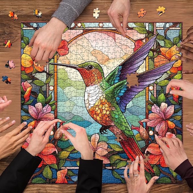Hummingbird Puzzles for Adults 1000 Pieces, Stained Glass Spring Bird Flower Impossible Art Puzzle, Hard Challenging Bird Garden Jigsaw Puzzle as Home Wall Art Decor