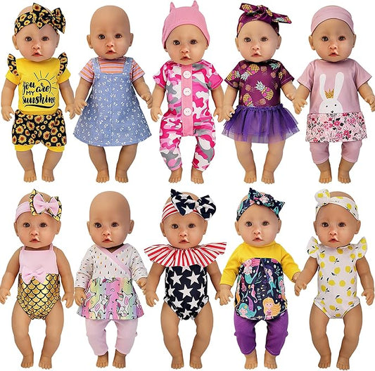 Windolls 10 Sets 14-16 Inch Baby Doll Clothes Dress Outfits Headbands Accessories fits New Born 15 inch Baby Doll