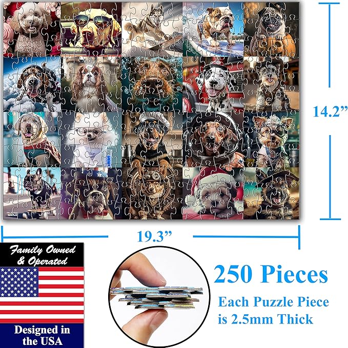 Think2Master Cute Dogs 250 Pieces Jigsaw Puzzle Featuring heartwarming Puppies and Dogs. Great Puzzle. Great Gift. Large Pieces. Size: 14.2” X 19.3”