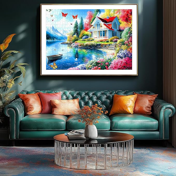 Puzzles for Adults 1000 Pieces, Lakeside Villa Impossible Hard Difficult Challenging Puzzles for Adults, Landscape Jigsaw Puzzle for Family Games Gift, 27.5 x 19.7 inch