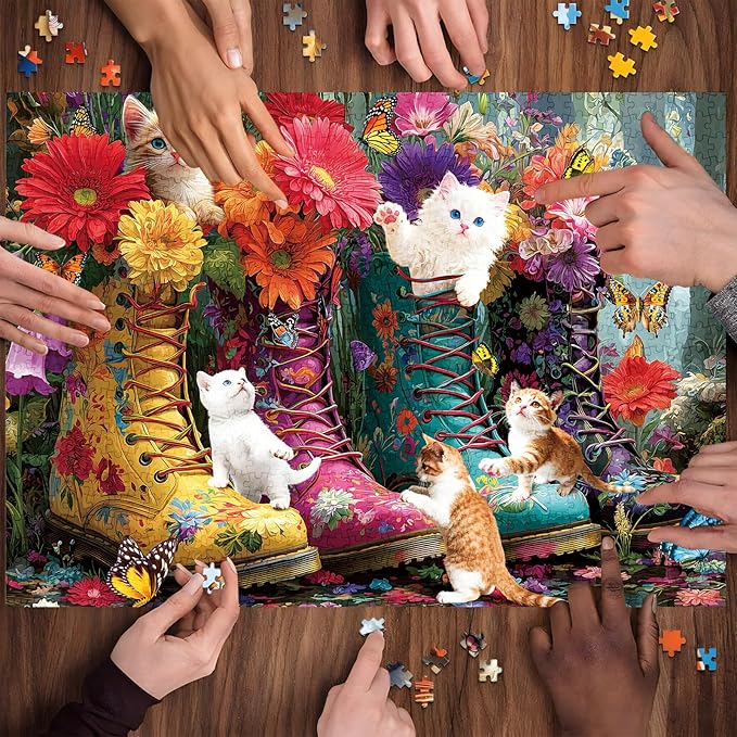 500 Pieces Puzzle for Adults, Puzzles for Adults 500 Pieces, Retro Martin Boots Cats Flowers Jigsaw Puzzle, Challenging Puzzle Perfect for Game Nights, 20.5 X 15 in