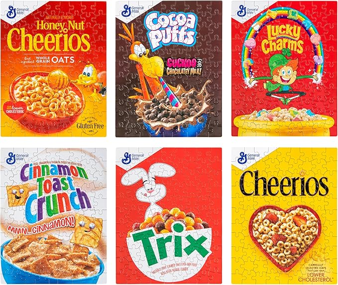 White Mountain 100 Piece Jigsaw Puzzle Includes 6 Different Puzzles with Large Pieces Gift for Teens and Family 7"x9" - Mini Cereal Boxes