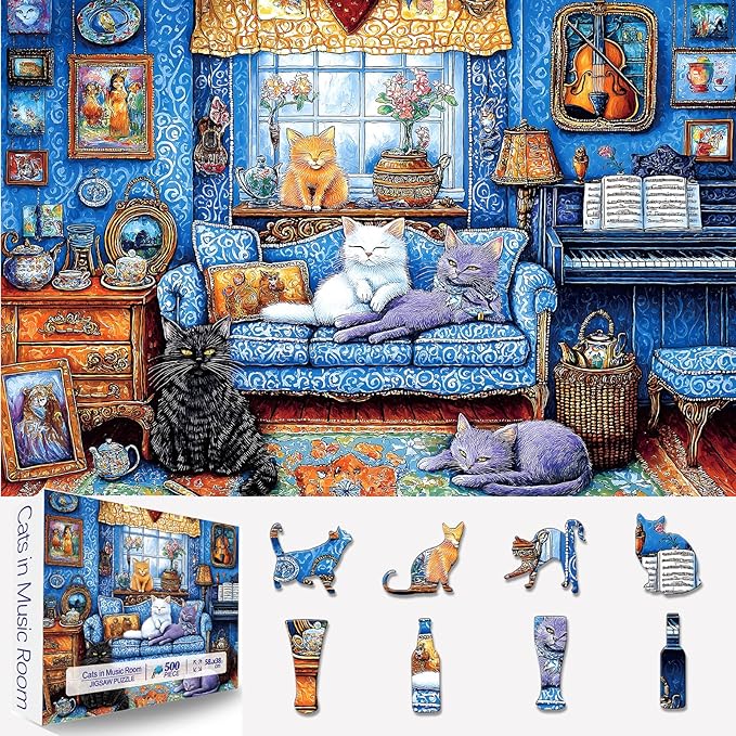Blueforest 500 Piece Puzzles for Adults Clearance, Difficult Jigsaw Puzzles for Adult Challenging, Funny Cute Cats Unique Jigsaw Puzzles for Gifts Party Games Family Fun