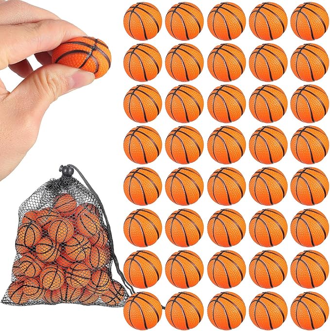 Civaner 40 Pcs Mini Basketball Tiny Rubber Basketballs Small Foam Ball with Drawstring Mesh Bag Crafts Gifts for Kids Adults Party Favors Beach Pool Sports Game(1.18 Inch)