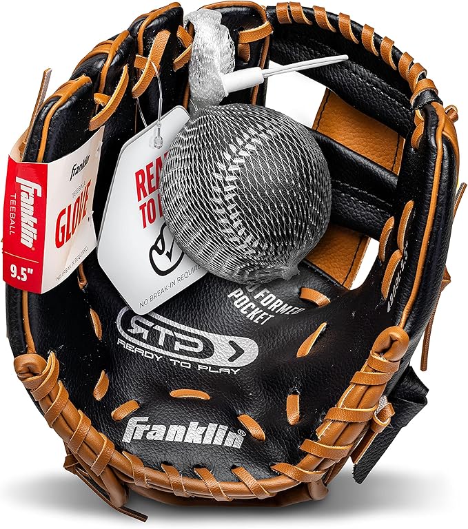 Franklin Sports Kids Baseball Gloves - RTP Youth Teeball Glove + Ball Set - Boys + Girls Teeball Mitt - Kids + Toddlers - 9.5"