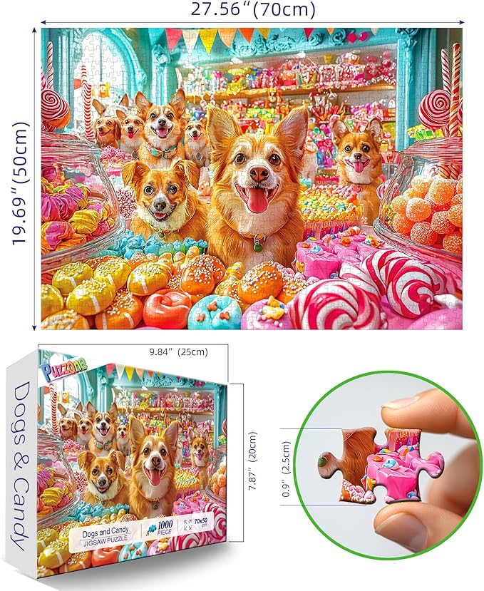 Puzzles for Adults 1000 Pieces, Cute Dogs and Candy Jigsaw Puzzle for Adults, Fun & Challenging Puzzles for Adult Family Game Gift for Friends and Family (27.5"x19.7")