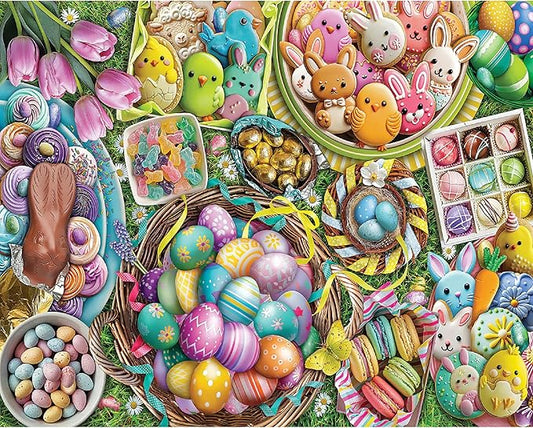 White Mountain 1000 Piece Jigsaw Puzzle Easter Holiday Collage Puzzles with Large Pieces Gift for Adults and Family 24"x30" - 99 Easter Eggs