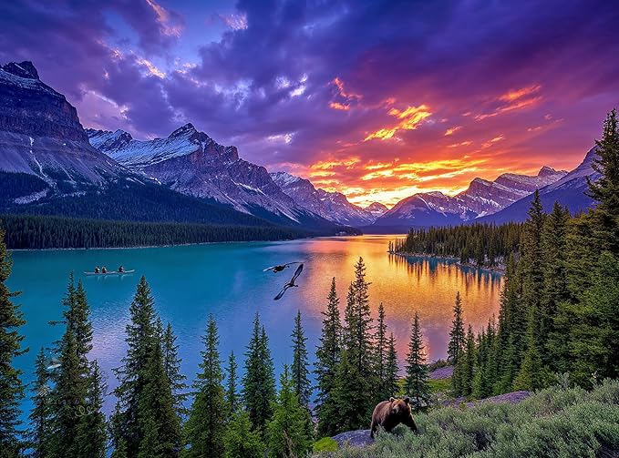 Cross & Glory – The Last Light of the Rockies – 1000 Piece Jigsaw Puzzle for Adults | Canadian Rockies Sunset Landscape with Mountains & Turquoise Lake | Epic Wilderness Puzzle