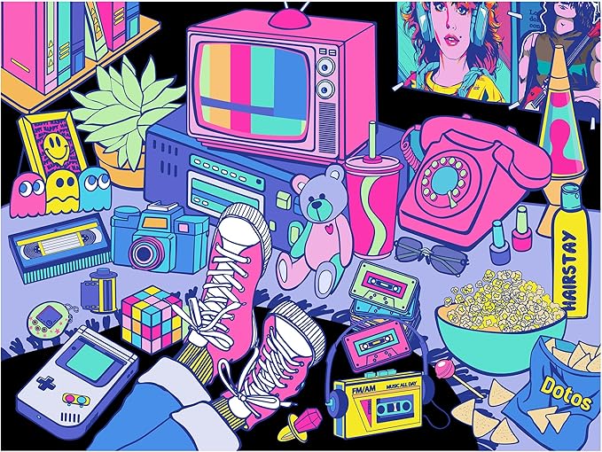 RoseArt - Neon Brights - 1980s - 500 Piece Jigsaw Puzzle, Retro-Inspired, Vibrant Neon Colors, Ages 12 and Up