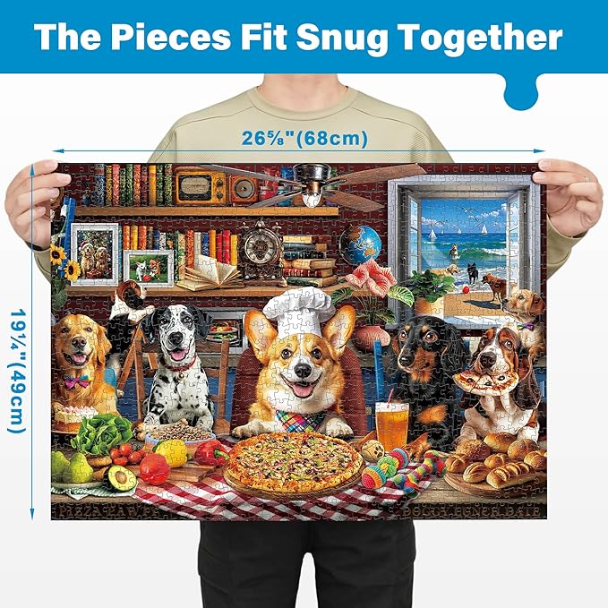 BenBen 1000 Piece Puzzle for Adults, 4 Pack Jigsaw Puzzles with Letters or Patterns on Back, World Landscape, USA Landmarks, Dogs' Dinner Party, Jungle Parrots