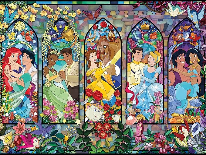 Ceaco Disney Princess Royal Windows Jigsaw Puzzle – 1500 Piece Puzzle for Adults, Stained Glass–Style Princess Artwork, Includes Reference Poster