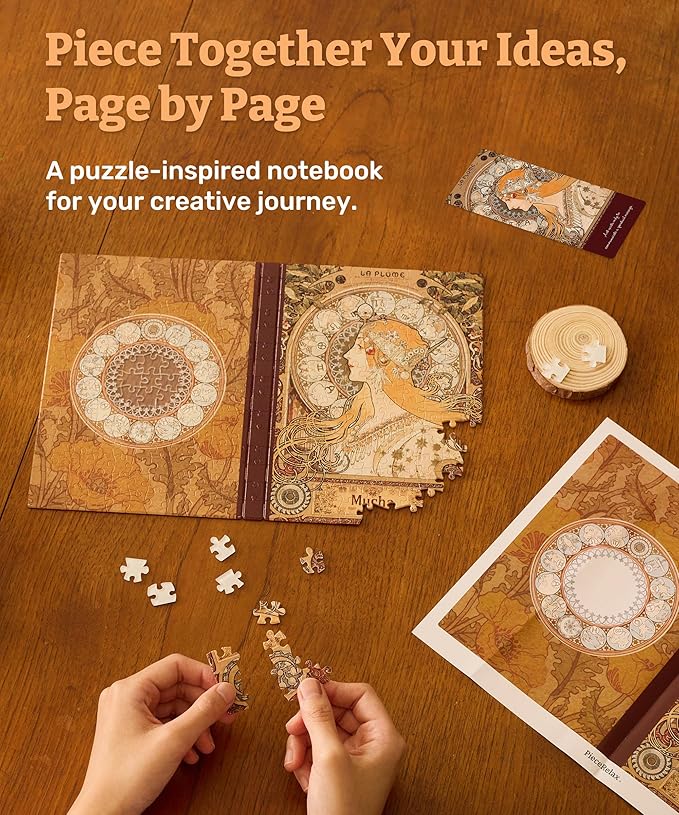 PieceRelax A5 3D Puzzle Journal for Adults, 300 Piece Plastic Jigsaw Book Cover (Includes Notebook) - Alphonse Mucha - Zodiac, Unique Gift [YA1056]