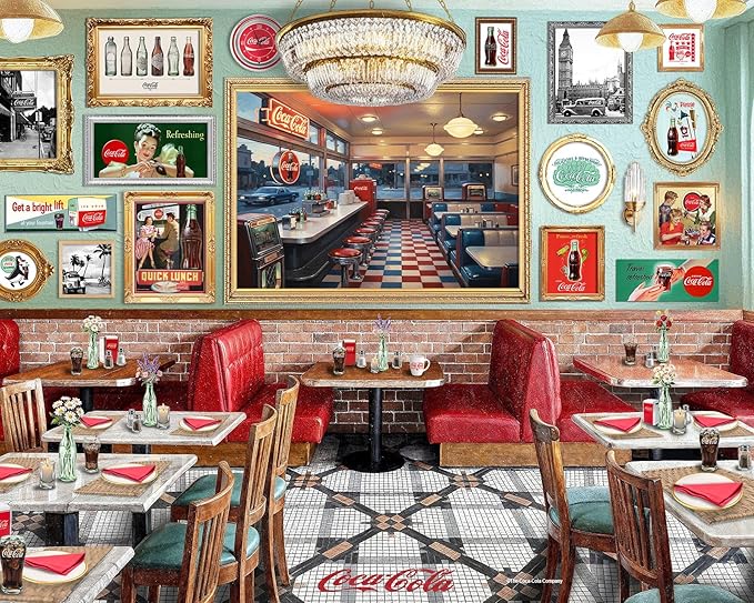 Springbok Coca-Cola Café 500 Piece Jigsaw Puzzle for Adults - Poster Now Included - Nostalgic Diner Puzzle - Unique Cut Pieces - Made in USA