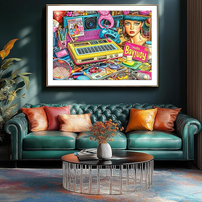 Retro Pop Art Jigsaw Puzzle, 500 Pieces, Vibrant Beauty and Technology Theme Collage, Adult Entertainment