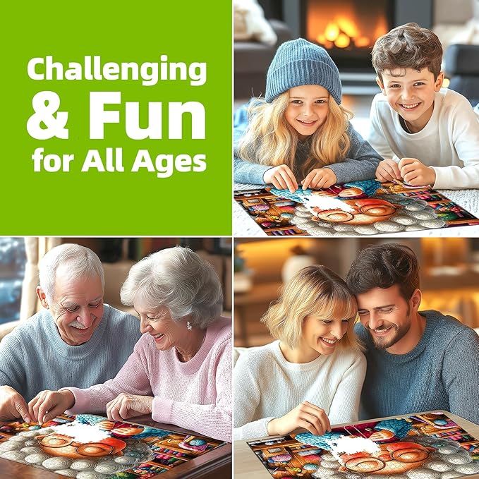 Knitting Grandma 500 Piece Puzzle for Adults Cozy Craft Room Colorful Yarn Balls Jigsaw Puzzle with Letters on Back Fun Cute Cartoon Relax Puzzles for Seniors Family