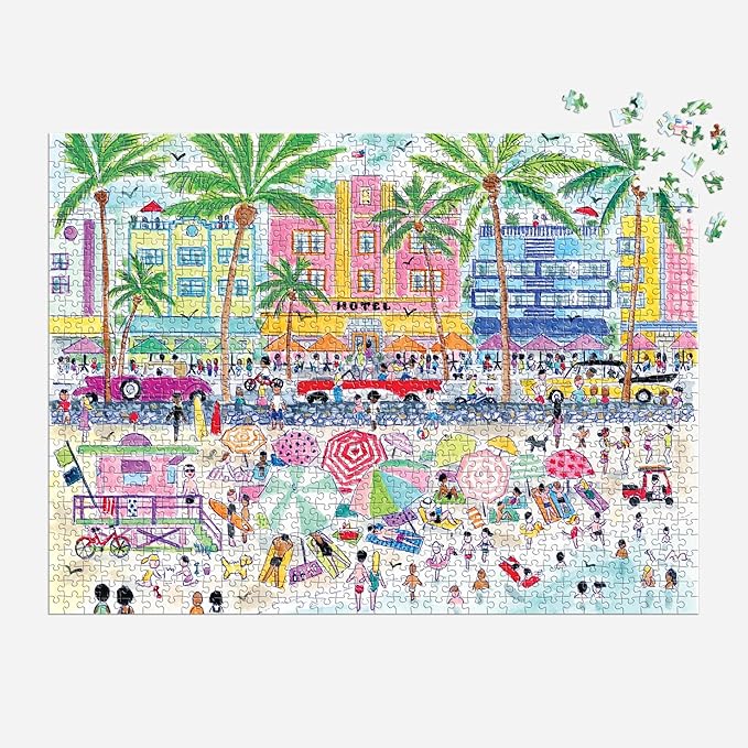 Galison South Beach Miami – 1000 Piece Michael Storrings Jigsaw Puzzle Featuring Beautiful Artwork of South Beach During Summertime