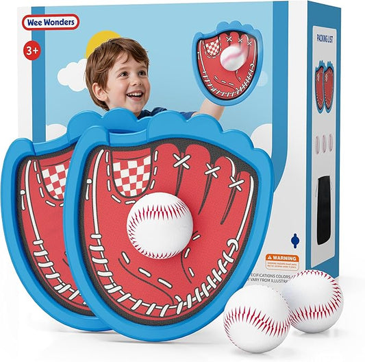 Toss and Catch Ball Set, Toddler Baseball Glove Includes 2 Paddles & 3 Sticky Balls, Catching Ball Game for Beach Yard Pool Outside, Indoor Outdoor Toys Gifts for Kids Ages 3-12, Blue