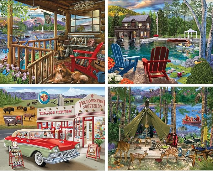 Bits and Pieces – 4-in-1 Multi-Pack Large 300 Piece Jigsaw Puzzles for Adults – Jigsaw Puzzle Set Bundle by Bigelow Illustrations, Completed Puzzle Size: 16" x 20"