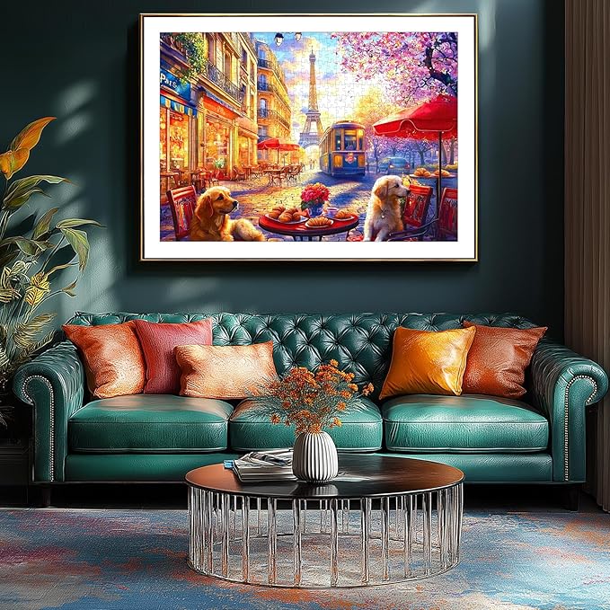1000 Pieces Puzzle for Adults, Paris Cafe Scene with Eiffel Tower Jigsaw Puzzles, Perfectly Fitting Pieces, Home Decor Birthday Party Gift for Adults Seniors 27.5" x 19.7"