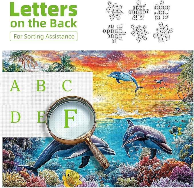 Hawaii Dolphins Ocean 500 Piece Puzzles for Adults, Difficult Jigsaw Puzzle Challenging, Art Puzzle for Gift Party Games Family Fun, 23" X 15" Dust Free