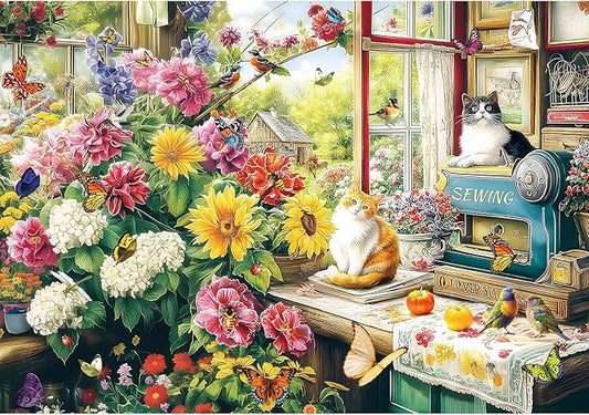 2000 Piece Puzzle for Adults, Puzzles for Adults 2000 Pieces, Cats Birds Butterflies Flowers Garden Jigsaw Puzzles, Challenging Puzzle Perfect for Game Nights, 39" X 28"