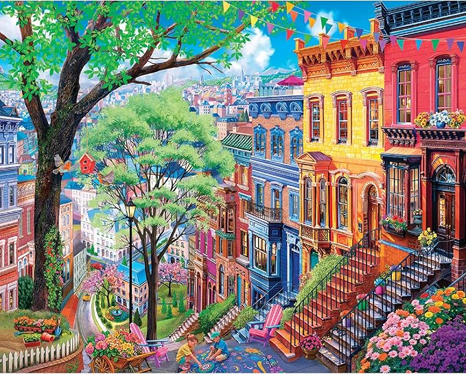 White Mountain 1000 Piece Jigsaw Puzzle Colorful Landscape Seasonal Puzzles with Large Pieces Gift for Adults and Family 24"x30" - Spring in the City