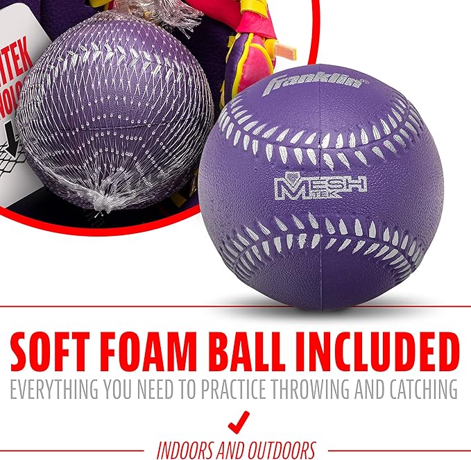 Franklin Sports Kids Baseball Glove + Foam Ball Sets - Meshtek Youth Teeball Gloves for Kids + Toddlers - Left + Right Hand Throw - 9.5" Inch