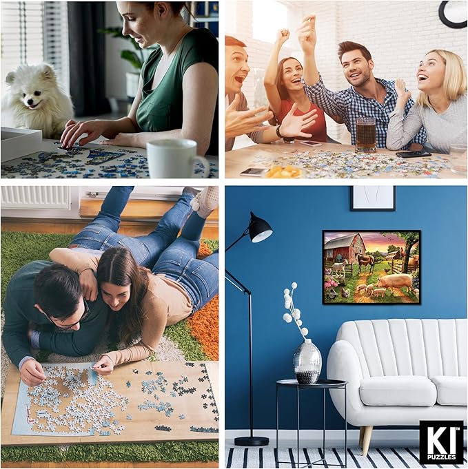 Playful Day at The Farm 750 Piece Jigsaw Puzzle for Adults by Sharon Steele – 27x20 Inch Whimsical Country Farm Scene from KI Puzzles – Challenging, Hard and Difficult Puzzle Gift for Puzzle Lovers